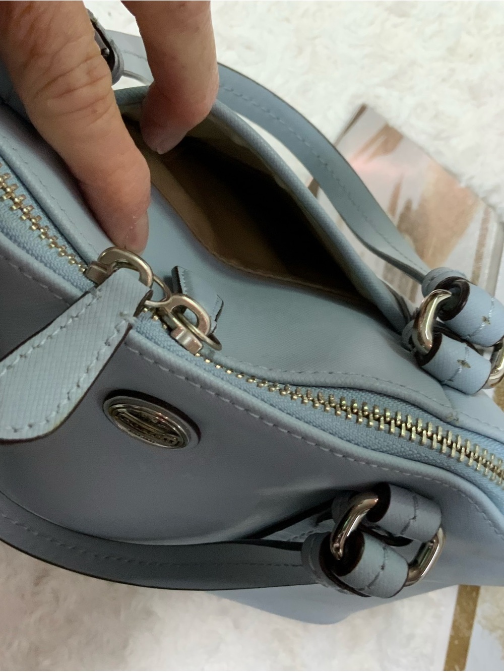 Coach Light Blue Leather Satchel with Removable Strap - Picture 9 of 9